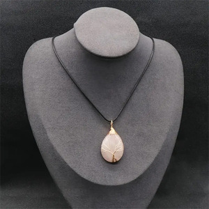 Natuurlijke Edelsteenboom Van Het Leven Hanger-Ruwe Kristallen Waterdruppelvorm Met Koperdraadverpakking (Halsklaar) - Product Image 4