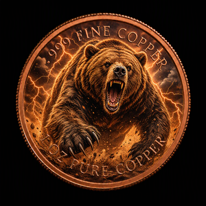 Moneta in Rame Puro .999 da 1 oz con Orso Grizzly e Tuono, Stampa UV ad Alto Rilievo, Souvenir Personalizzato OEM ODM all'Ingrosso - Product Image 1