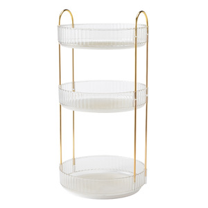 Support de rangement rotatif pour cosmétiques à 3 niveaux, organisateur de maquillage de bureau en plastique jaune, vert, blanc, support pour articles de toilette de salle de bain - Product Image 5