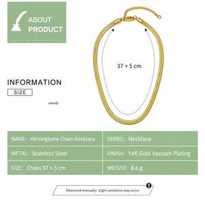 Collar de Cadena Espiga de Acero Inoxidable con Baño de Oro de 14K al Vacío, Joyería de Cadena Plana Tipo Serpiente - Product Image 3