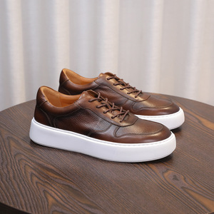 Men's <b>Leather</b> Casual <b>Sneakers</b> with Layered Sole, Plain Oxford Shoes, Thick Bottom, Retro <b>Leather</b> Shoes - Product Image 2