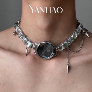 Steampunk Schedule <span class=keywords><strong>Plate</strong></span>, Metall Leder halsband, personal isierte Y2k Girl Halskette, Halskette - Product Image 5