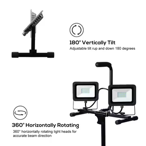 Dual-Head 1000 Lumen Portable <b>LED</b> Flood Working <b>Light</b> With Weather Resistant Metal Telescopic Tripod Stand Rotating Lamp WD-460 - Product Image 2