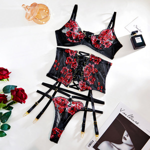 ZZYUP Sexy Pour Femmes Lingerie de bondage à broderies florales - Hot-Sexy Xl Jarretière transparente Ensemble de lingerie - Product Image 5