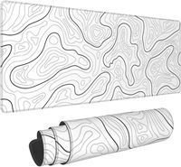 Alfombrilla de Ratón para Juegos de Goma con Mapa Topográfico Abstracto en Blanco, Gris y Negro, Grande, 31.5x11.8 Pulgadas, Base Antideslizante, Borde Cosido, Ecológica