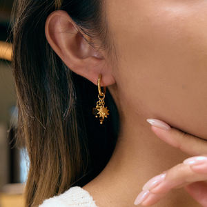 J&D Vintage Tigerauge Stein Sonne Mond Anhänger Creolen Edelstahl 18K Vergoldet Minimalistischer Schmuck Geschenk für Frauen - Product Image 3