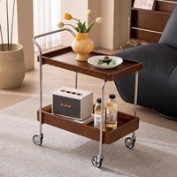 Table d'appoint mobile en acier inoxydable à double niveau et bois massif, style moderne minimaliste, chariot de rangement pour salon, mobilier de style mid-century