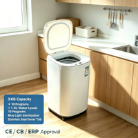 Mini-lave-linge 2026 avec fonction lavage à l'eau chaude, capacité 3 kg, 110 V/220 V, certifié CB CE ERP, idéal pour le lavage des vêtements de bébé