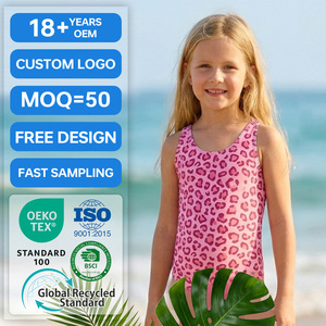 Maillot de bain une pièce pour filles, sans manches, imprimé léopard, pour la plage, la piscine, les vacances d'été, pour les jeunes - Product Image 1