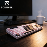 Teclado Mecánico ZORNHER ZH100 Little Devil Blanco, Inalámbrico, Tri-Modo, RGB, PBT, Nuevo, Ergonómico para Oficina, Personalizable, con Teclas Bonitas