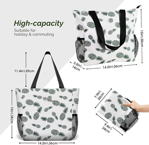 Sac fourre-tout en nylon pliable grande capacité avec logo personnalisé, imperméable, pour la plage, avec fermeture éclair et poches pour femmes - Product Image 2