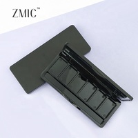 Palette de fards à paupières mats noirs 6 couleurs avec brosse, grille et miroir, étui vide rectangulaire en plastique pour blush crème et poudre de maquillage