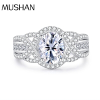 Bague en argent sterling 925 avec moissanite ovale de 2 carats en forme d'œuf de pigeon pour femmes, fabriquée par MUSHAN Jewelry Factory