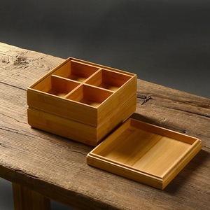 Caja de madera Zongzi cuadrada de bambú hecha a mano, caja de almacenamiento de regalos de 10 cm de altura para embalaje del Festival del Medio Otoño - Product Image 1