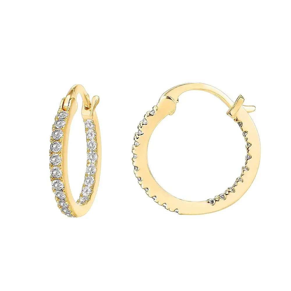 Lefeng Custom Trendy 14K Gold Plated 925 Sterling Silver Post Cubic Zirconia Hoop Earrings Fashion Jewelry