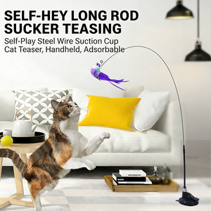 Etkileşimli Plastik Kedi Oyuncağı, Komik Tüy ve Çanlı, Vakumlu Tutucu ile Yavru Kedi Oyun Çubuğu Oyuncakları - Product Image 3
