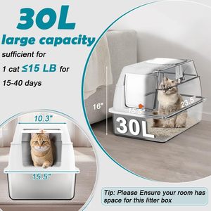 Bac à litière pour chat en acier inoxydable avec couvercle, entièrement fermé, grand bac à litière pour chat, entrée avant, sortie supérieure - Product Image 2
