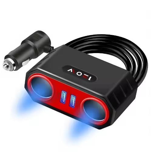12V24V Dual USB Port Car Charger Power Adapter 2-Way Cigarette Lighter Socket Distributor Car Cigarette Lighter Adapter Splitter