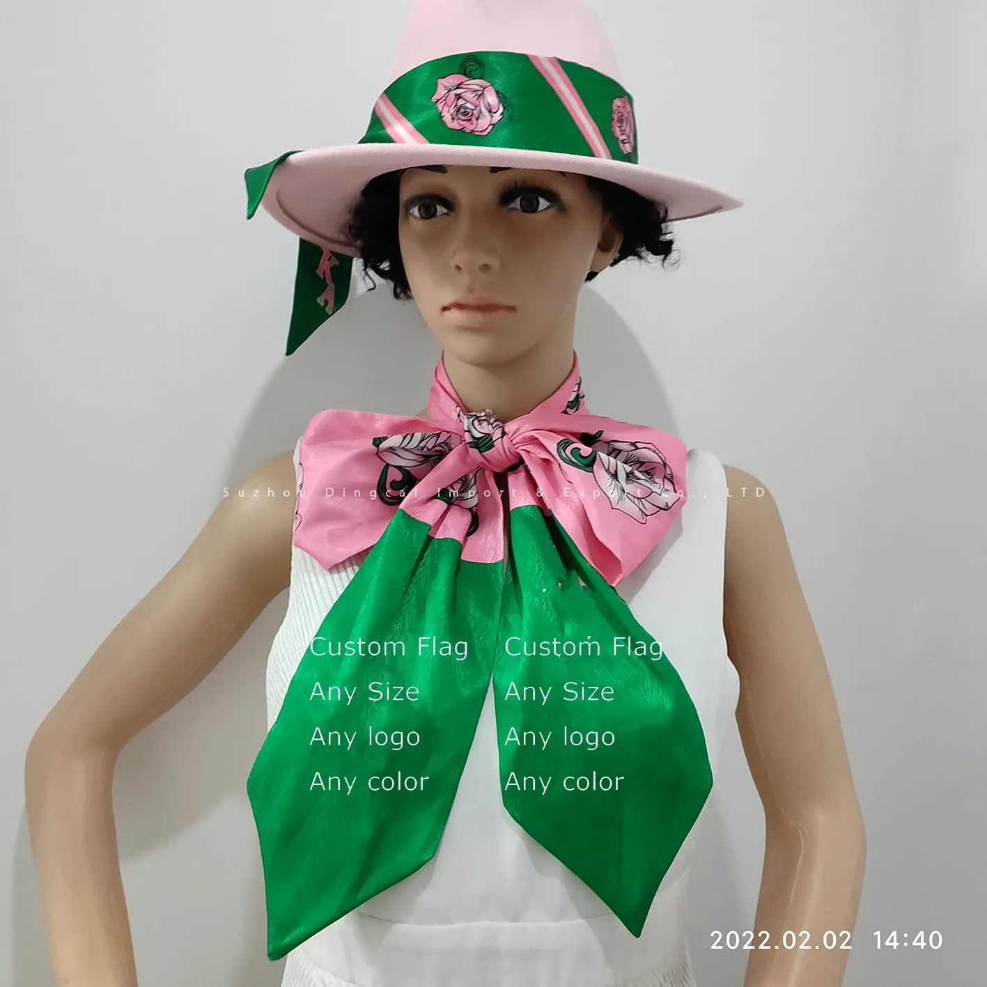 उच्च गुणवत्ता कस्टम डबल पक्षीय मुद्रण स्नातक गुलाबी और हरे रंग चुराई/धनुष टाई