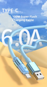 Commercio all'ingrosso della fabbrica 100W singolo tipo-C cavo per iPhone colorato liquido capsula Flash ricarica 6a ricarica rapida cavo dati USB - Product Image 6