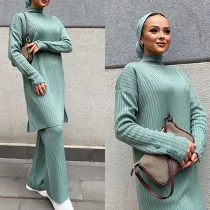 wholesale uk islamic clothing online dubai abaya islamic clothing women winter turkey 2 piece set muslim dresses Wide Leg Pants