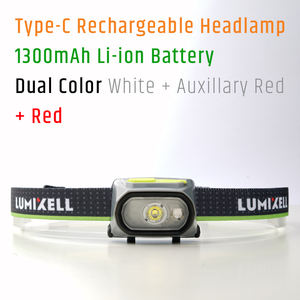 Lampe frontale 400 lumens, lumière blanche + rouge, rechargeable par USB C, 1200 mAh, IP65, 90 °   Ajustable avec support à clip pour le camping, la randonnée et la course à pied - Product Image 6