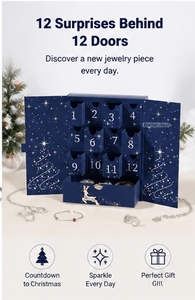 Custom Navy Blue 12 Days <b>Christmas</b> Advent Calendar <b>Box</b> with Drawers Rigid Cardboard Silver Foil Blind <b>Box</b> Mystery Packaging <b>Box</b> - Product Image 3