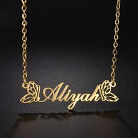 Collier personnalisé avec lettres, pendentif nom en acier inoxydable, chaînes givrées plaquées or, zircon, plusieurs noms