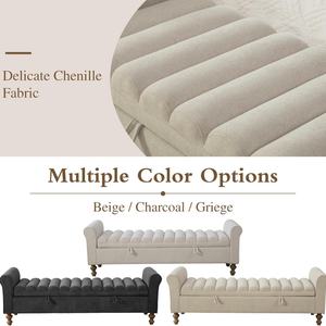 Panca imbottita moderna all'ingrosso, pouf in tessuto trapuntato, poggiapiedi per letto con braccioli arrotolati per camera da letto - Product Image 6