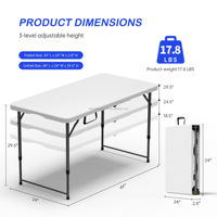 Table pliante 4FT, table de pique-nique pliable, hauteur réglable, robuste, pliable en deux, portable, en plastique, 4/6 places, design moderne