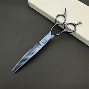 กรรไกรตัดขนสัตว์มืออาชีพ ขนาด 7.5 นิ้ว ใบมีดโค้งทำจากเหล็กกล้าไร้สนิม 440C ด้ามจับสีน้ำเงินโคบอลต์ สำหรับตัดขนสุนัข - Product Image 2