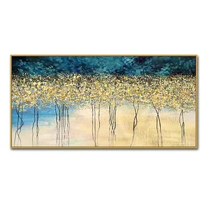 Lukisan minyak kontemporer akrilik emas, lukisan kanvas dekorasi rumah ruang tamu