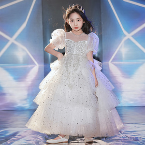 Abito in rete gonfio con paillettes bianco di fascia alta stile Lolita da principessa per feste di compleanno serali per bambini - Product Image 5