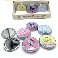 12 pièces mignon dessin animé poche miroir Kits rapide sable Portable petit voyage maquillage miroir avec LED pour enfants et filles sac à main