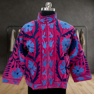 Abrigo corto bohemio de terciopelo y algodón de alta calidad al por mayor, bordado estilo Suzani, con cuello alto, para uso exterior en invierno, para mujer. - Product Image 4