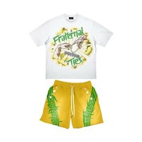 Set Kaos Pria Bermotif Acid Wash dan Celana Pendek Berhias Berlian Imitasi, Bahan Katun Sedang, 2 Potong, Dapat Disesuaikan, Setelan Olahraga Unisex