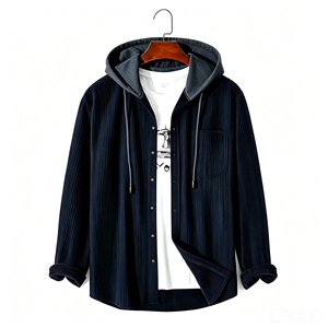 <span class=keywords><strong>Camicia</strong></span> con Cappuccio in Velluto a Coste Retrò da Uomo, Giacca Pullover 4 Stagioni, Antipiega, Lavabile in Lavatrice, Top Casual Vintage - Product Image 1