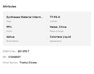 99% Purity Triethyl Citrate TEC Colorless Liquid Biodegradable Plasticizer for Cosmetics Perfumes - Product Image 6