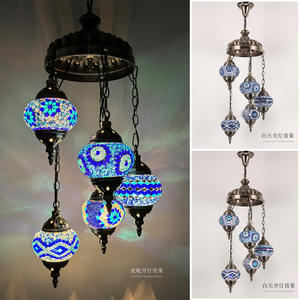 Lampadario a Sospensione LED Etnico Turco a 5 Teste, Fatto a Mano con Mosaico, Misura Media, Altezza Regolabile per Hotel, Ristoranti e Soggiorni - Product Image 3