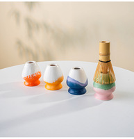 Bol à Matcha avec bec verseur et support de fouet Kit de 4 pièces avec cuillère et fouet en bambou pour la cérémonie du thé Matcha Chawan en céramique