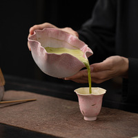 Nouveau bol à matcha en céramique de qualité alimentaire de style chinois en forme de pétale, Chawan 350 ml, ensemble de bols à matcha mignons de couleur vert bleu, personnalisable