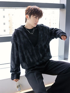 Felpa da Bad Boy stile americano con cappuccio profondo V colore sbiadito due in uno-Look Premium Versatile da uomo - Product Image 2