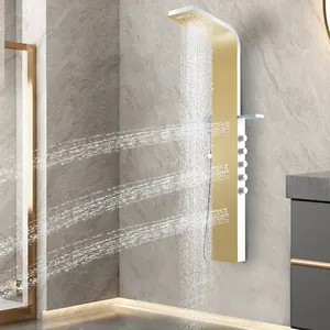 Panel de ducha cepillado de níquel dorado, torres de columna, cascada de acero inoxidable 304, chorros de Spa, panel de pared de ducha inteligente, panel de Ducha