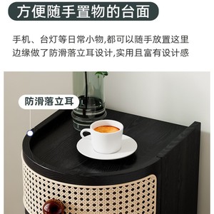 Japanese Style <b>Rattan</b> Storage Cabinet Solid Wood Multi Layer Shelf Modern Minimalist <b>Bedside</b> <b>Table</b> Bedroom Furniture - Product Image 4