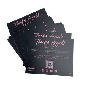Tarjeta de Agradecimiento Premium con Grabado en Relieve - Tarjetas Negras con Lámina Rosa para Apreciación al Cliente con Marca - Product Image 4