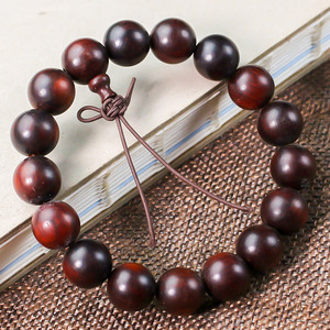 Ling Gusi Indian Rosewood <b>Bracelet</b> 12mm Single Loop Unisex Religious Ceremony Beads <b>Red</b> Wood Ball Shape - Product Image 4