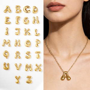 Collier personnalisé avec initiales DIY, 26 lettres en forme de bulles, pendentif en <span class=keywords><strong>perle</strong></span> d'eau douce naturelle, plaqué or 18 carats, acier inoxydable, perles à maillons en O - Product Image 1