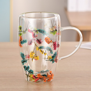Produttore <span class=keywords><strong>di</strong></span> Bicchieri in <span class=keywords><strong>Vetro</strong></span> Personalizzati, Tazze per Dessert, Tazze da Caffè Colorate a Doppia Parete Isolate in <span class=keywords><strong>Vetro</strong></span> Borosilicato <span class=keywords><strong>con</strong></span> <span class=keywords><strong>Fiori</strong></span> Secchi - Product Image 5