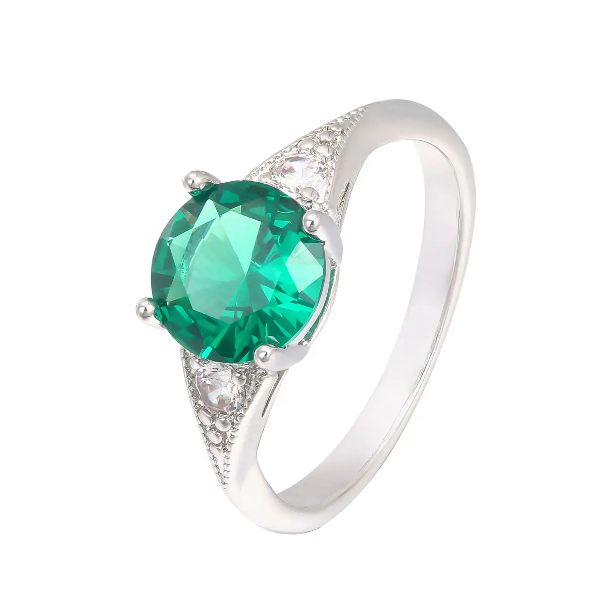 Moda Prata Luxo Verde Gemstone Cubic Zirconia Anéis Jóias Presentes Finger Ring para Mulheres