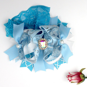 Pinzas para el Cabello con Encaje Grande de 6'' con Pedrerí<span class=keywords><strong>a</strong></span>, Lazos para el Cabello con Rosa en el Centro, Accesorios Elegantes para el Cabello - Product Image 4